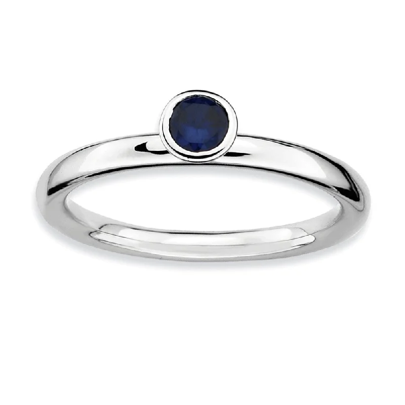 adjustable silver rings for women -Stackable High Profile 4mm Created Sapphire Silver Ring