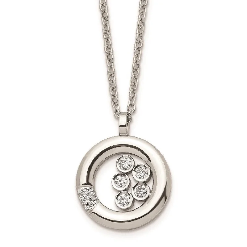 stackable pendant necklaces for women -Stainless Steel Polished Circle CZ Necklace