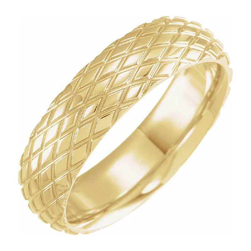 dainty rings for women -6mm 14K Yellow Gold Crisscross Patterned Comfort Fit Band