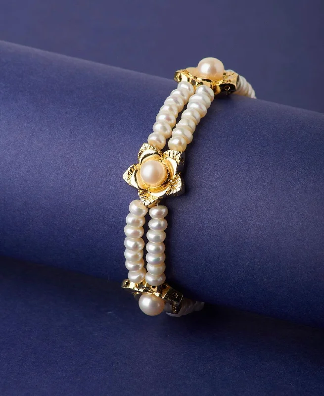 simple chain bracelets for women -Floral Real Pearl Bracelet