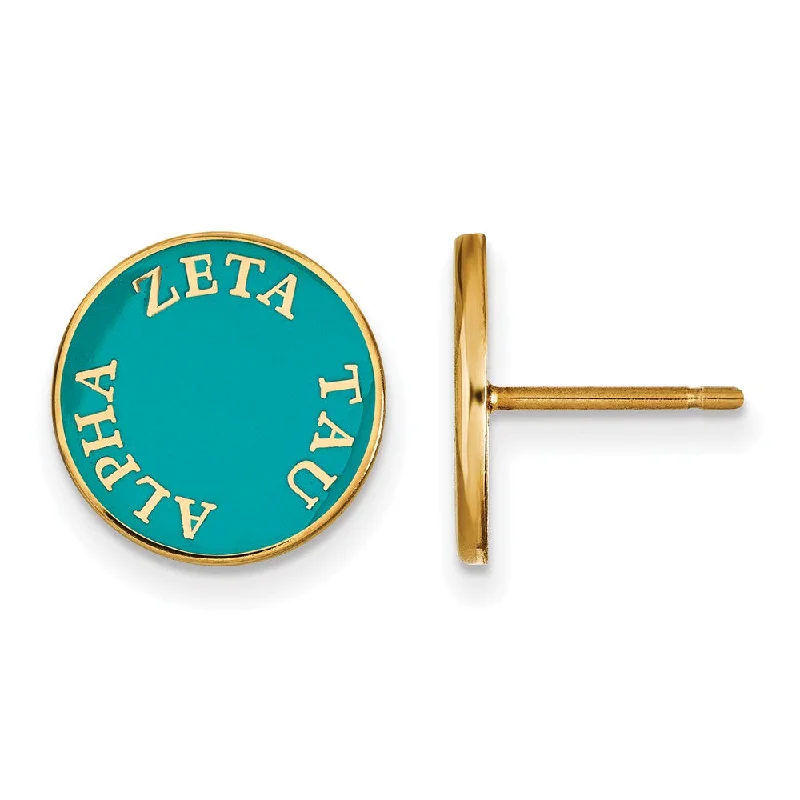 black onyx earrings for women -14K Plated Silver & Blue-Green Enamel Zeta Tau Alpha Post Earrings