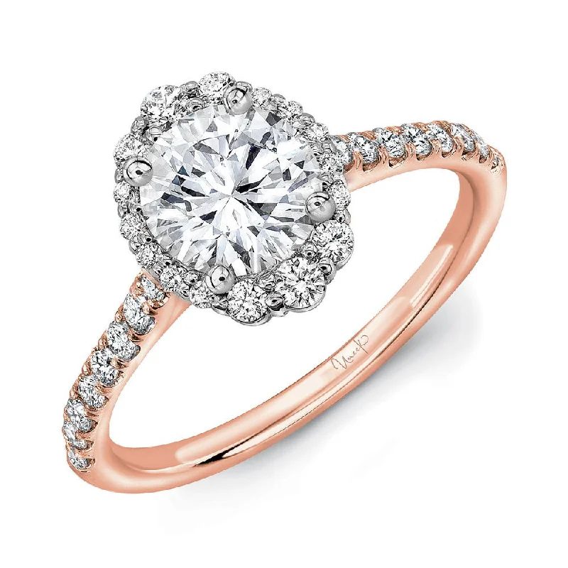 oval solitaire engagement rings -Uneek Petals Collection Halo Round Engagement Ring