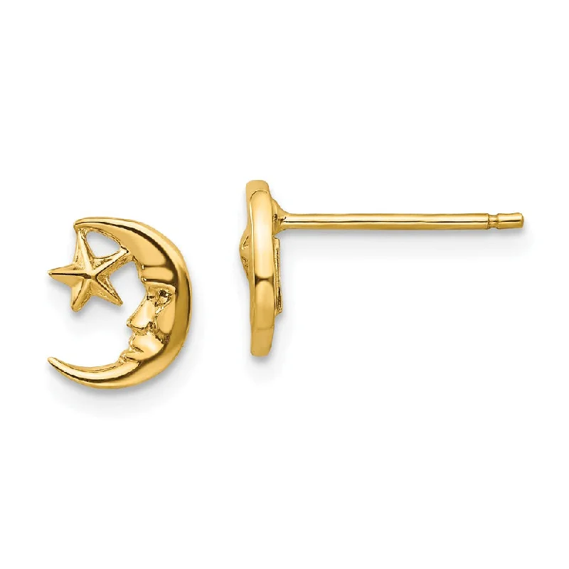 celestial earrings for women -Mini Crescent Moon and Star Post Earrings in 14k Yellow Gold