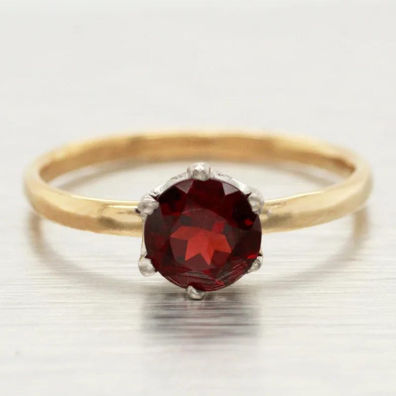 classic engagement rings -Antique Art Deco 0.70ct Garnet Engagement Ring - 14k Yellow Gold Solitaire Style