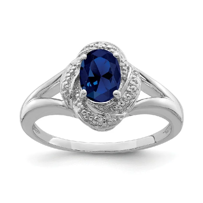 diamond infinity rings for women -Sterling Silver .01 Ctw Diamond & Oval Created Sapphire Ring