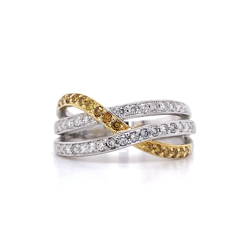 celestial rings for women -Estate Fancy Yellow and White Diamond Twist Ring in Two-Tone Gold by Simon G