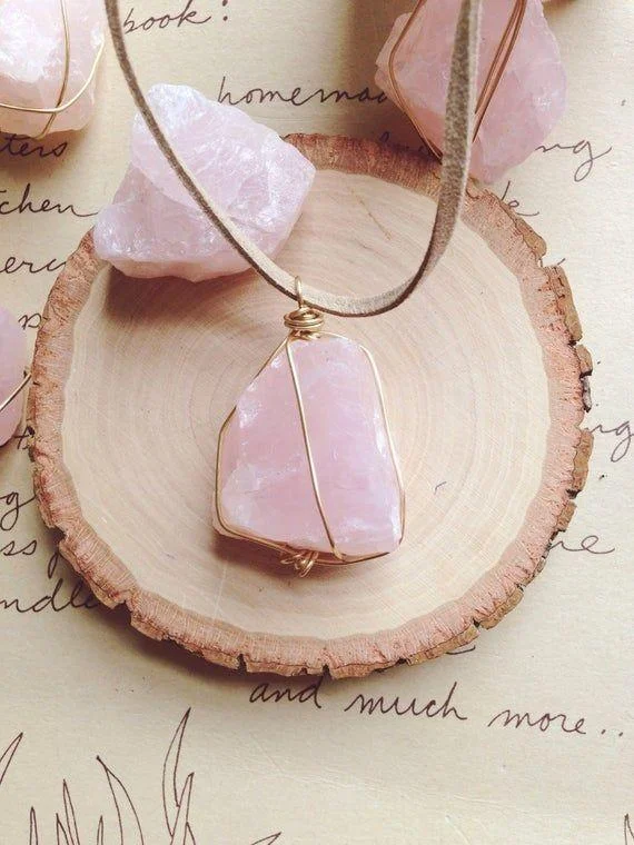 oversized statement necklaces -Rose Quartz Suede Necklace