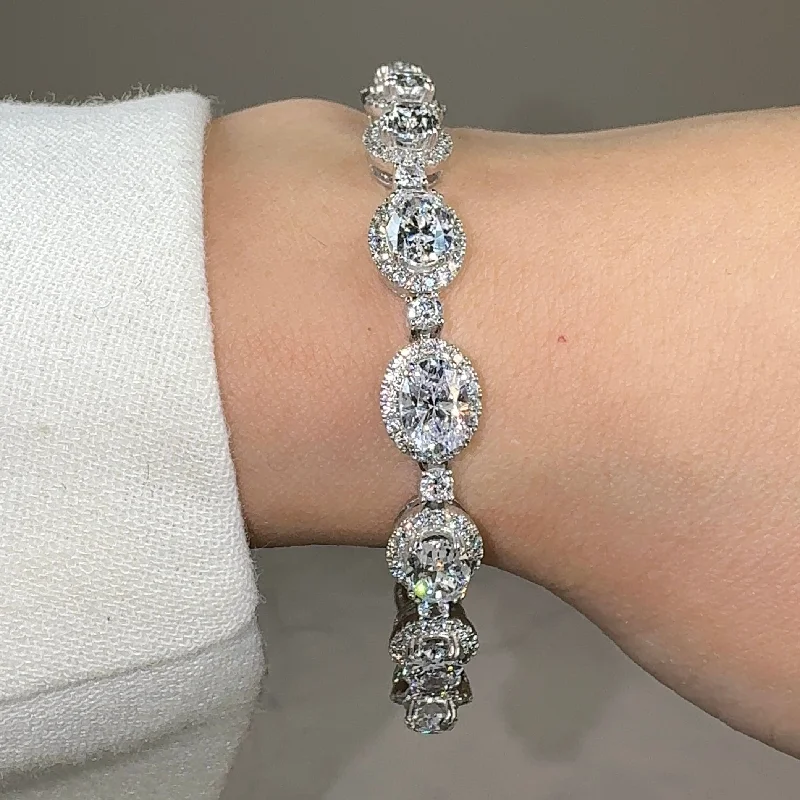 designer bracelets for women -Oval Shape Halo 9 Carat Diamond Bracelet BRHAOC