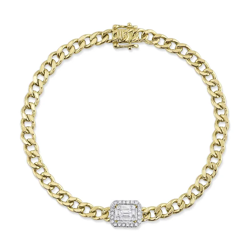 stackable bracelets for women -14kt. yellow gold Diamond pave and diamond Baguette link Bracelet / 0.30ct TW Diamond Pave