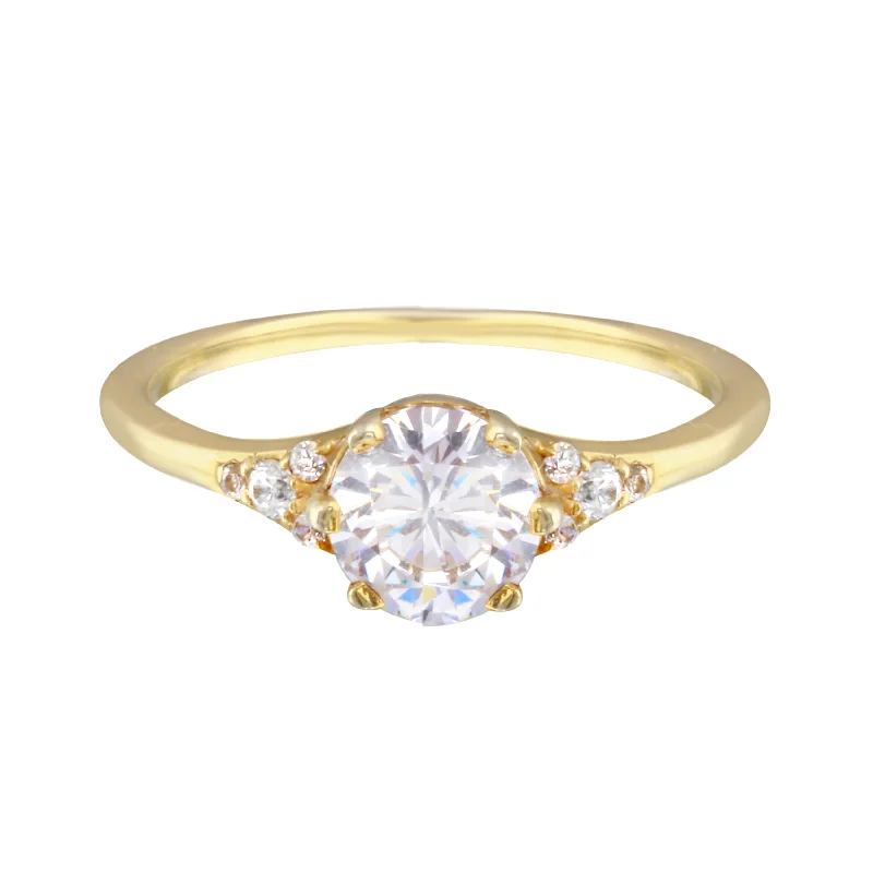 non-diamond engagement rings -Round Diamond and Tiny Pavé Side Stones Engagement Ring