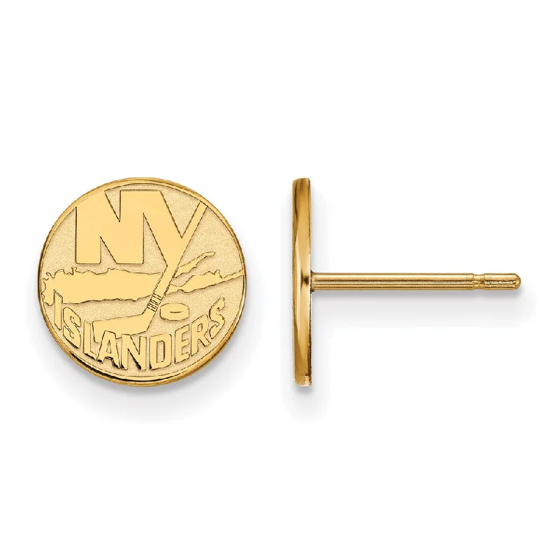 bar earrings for women -SS 14k Yellow Gold Plated NHL New York Islanders XS Post Earrings