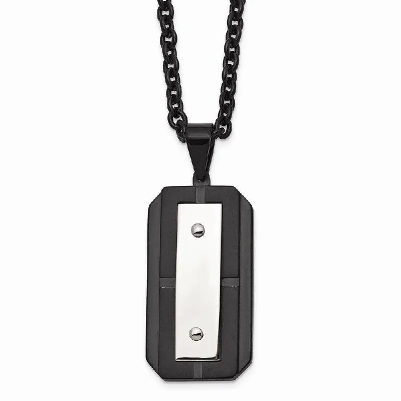 best everyday necklaces for women -Stainless Steel Brushed Polished Black IP-plated Dog Tag Necklace