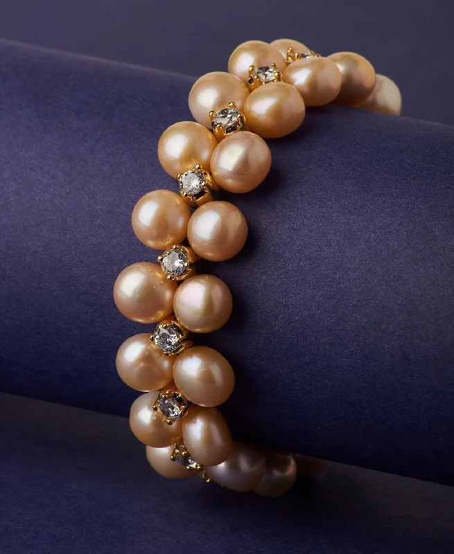 bangle bracelets for women -Gorgeous Gold Pearl Bracelet