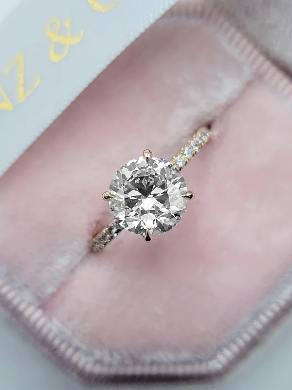 oval halo engagement rings -2.54 Carats Lab Grown Round Brilliant Cut Micropave Side Stones Hidden Halo Diamond Engagement Ring