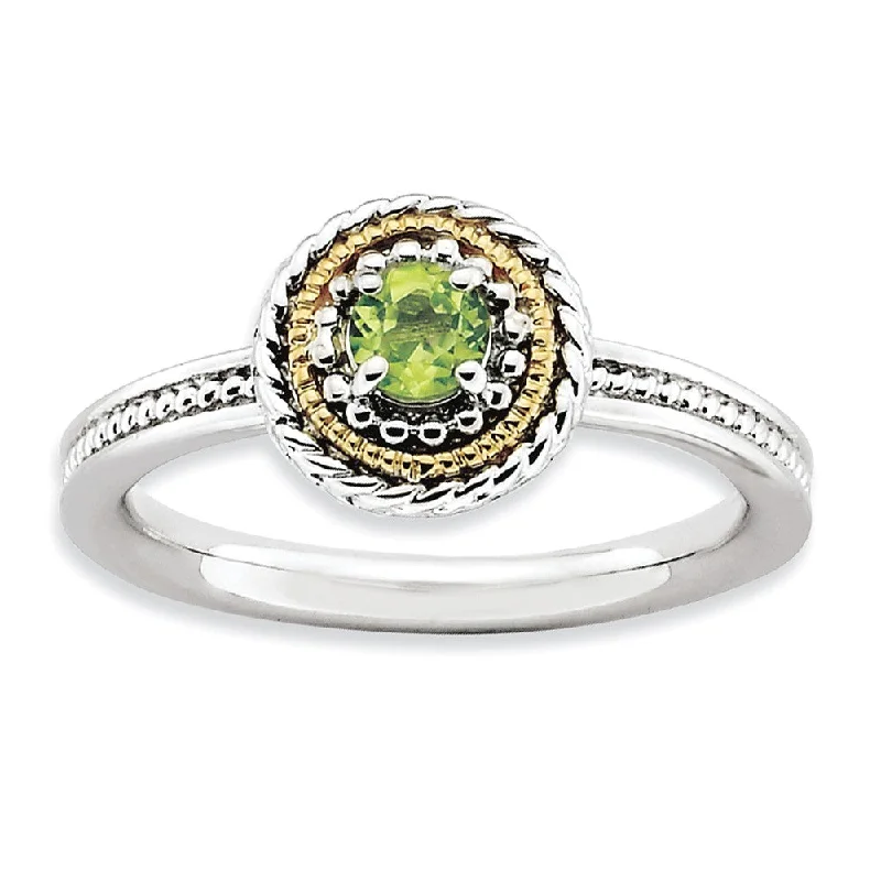 heart-shaped rings for women -Sterling Silver & 14K Gold Plated Stackable Peridot Ring