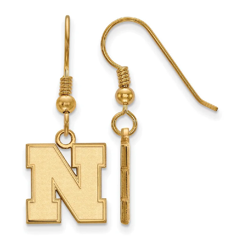 minimalist everyday earrings for women -14k Gold Plated Silver University of Nebraska Sm Dangle Earrings