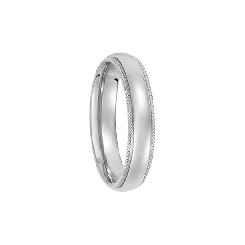 butterfly rings for women -4mm Light Milgrain Edge Comfort Fit Domed Band in 14k White Gold