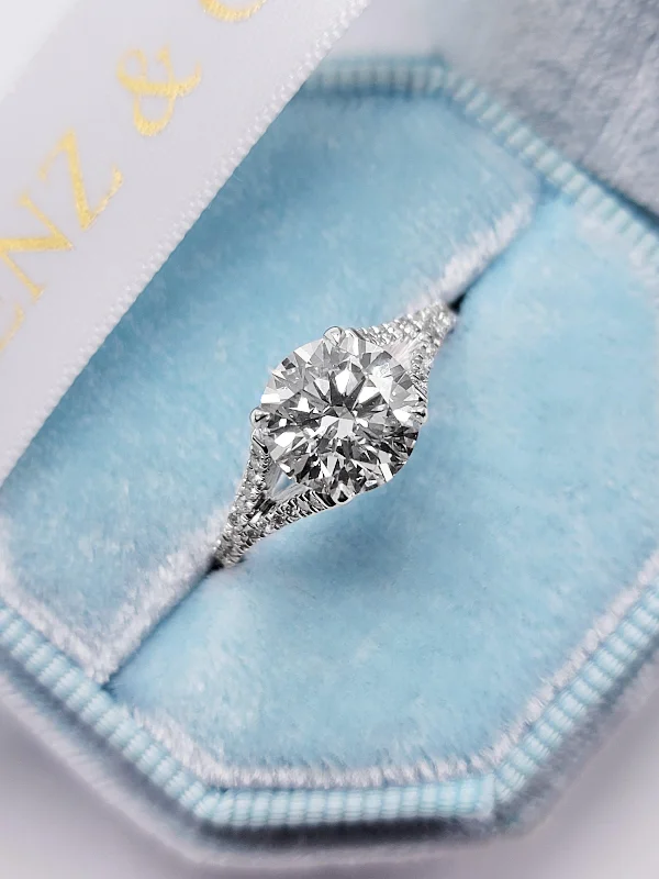 minimalist engagement rings -2.40 Carats Lab Grown Round Brilliant Cut Micropave Side Stones Split Shank Diamond Engagement Ring