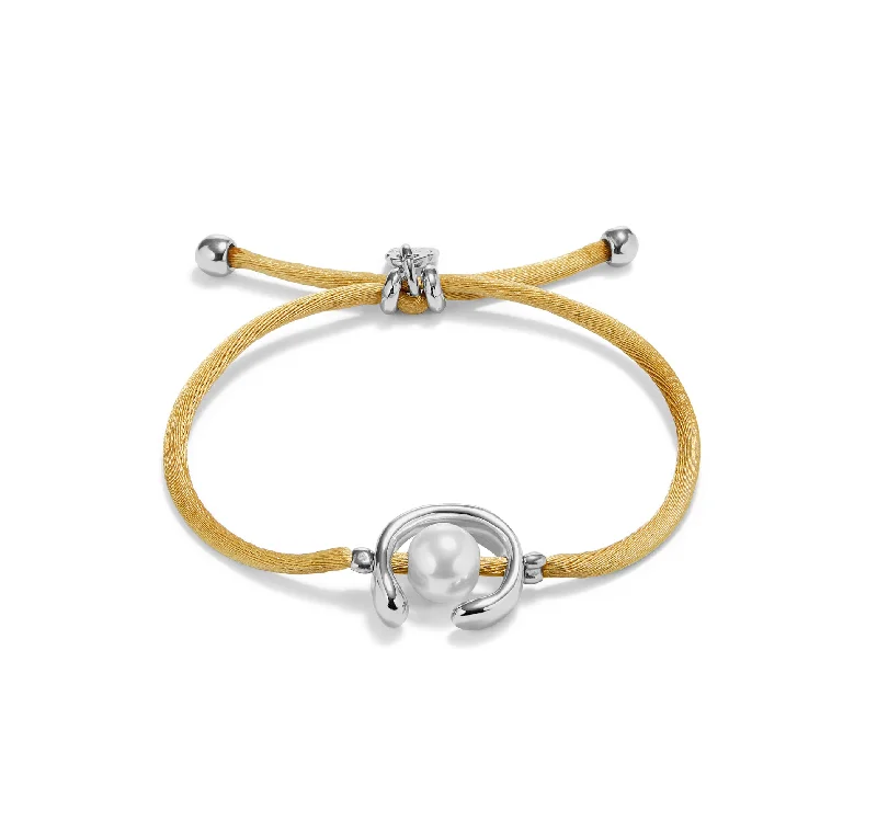 stylish bangles for women -UNOde50  Sterling Silver-Plated Camel Thread Bracelet With Shell Pearl Accessory Size Medium