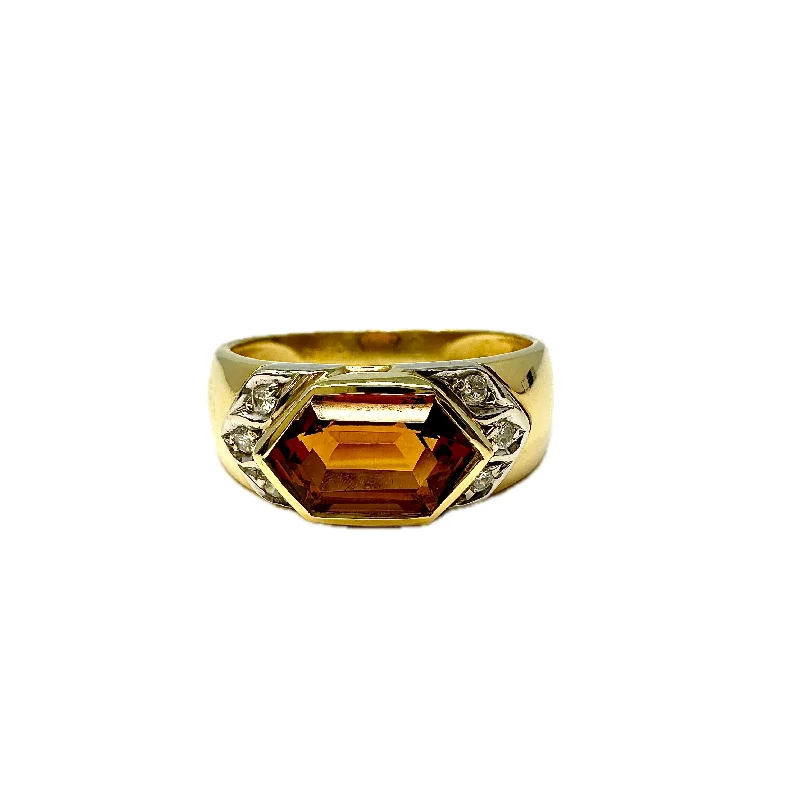 aquamarine rings for women -18K Gold Ring with Citrine and Diamonds