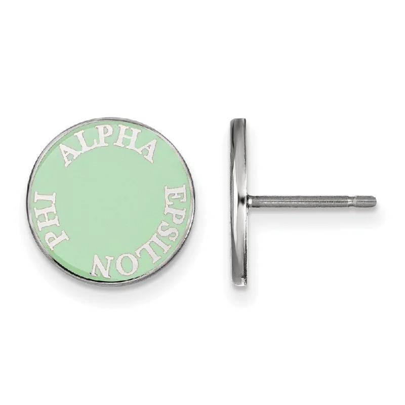 trendy earrings for women -Sterling Silver Alpha Epsilon Phi Enamel Disc Post Earrings