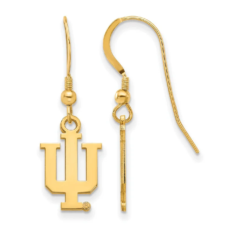 minimalist earrings for women -14k Gold Plated Silver Indiana University SM Dangle Earrings