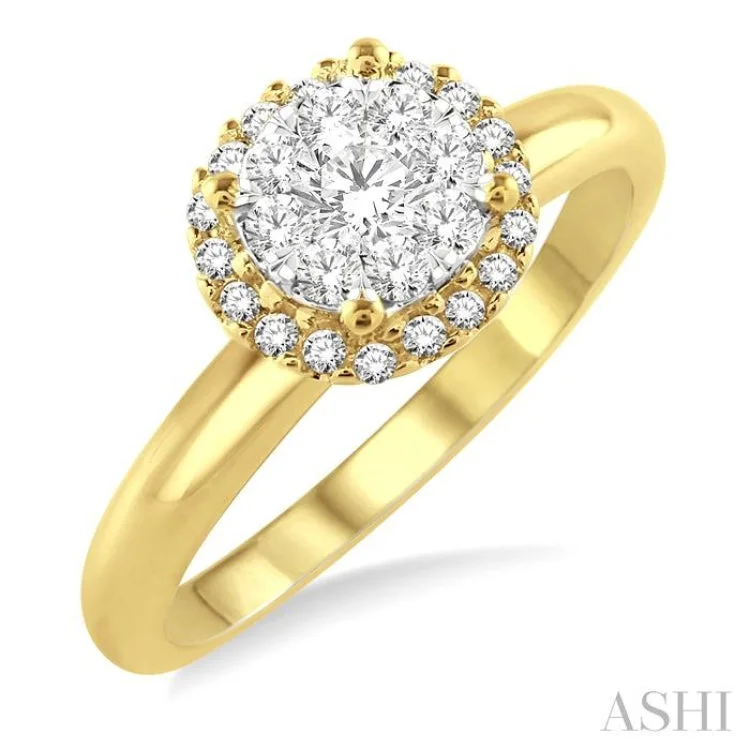 bridal set engagement rings -1/3 Ctw Lovebright Round Cut Diamond Engagement Ring in 14K Yellow and White gold