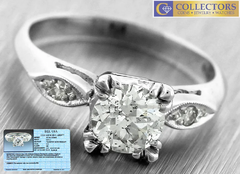 pave setting engagement rings -Ladies Vintage Estate Platinum 0.93ctw Diamond Engagement Ring EGL USA