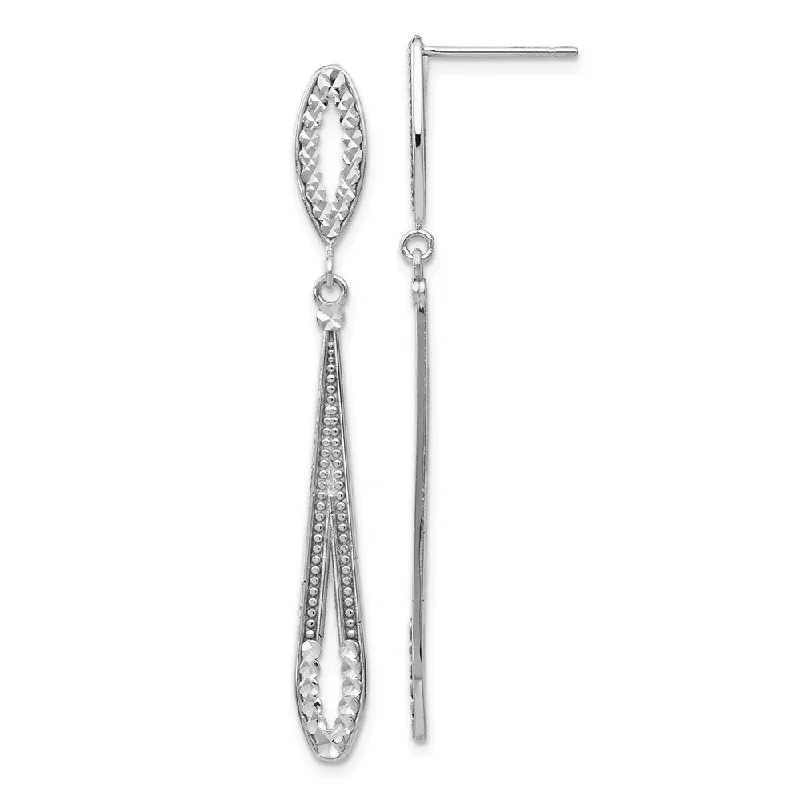 love knot earrings for women -Long Textured and Diamond-cut Dangle Post Earrings in 14k White Gold