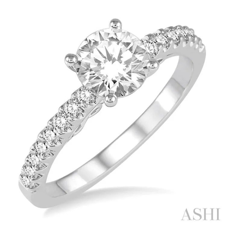 floral engagement rings -1/4 Ctw Round Shape Semi-Mount Diamond Engagement Ring in 14K White Gold