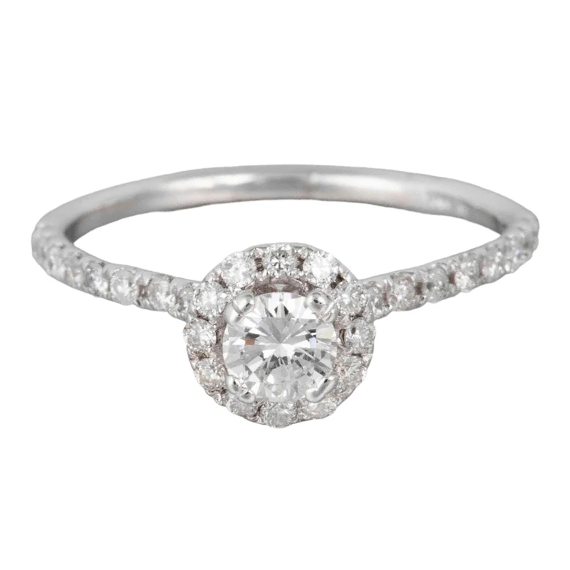 ethical engagement rings -Modern Estate 14k White Gold Diamond Halo Engagement Ring 0.66ctw Size 6