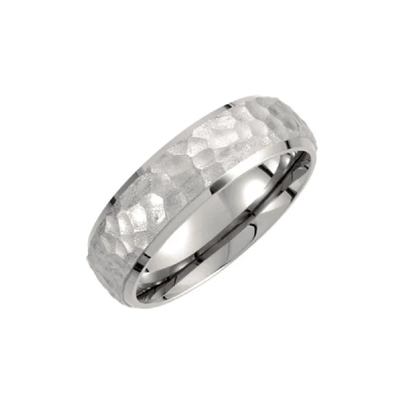 designer rings for women -7mm Titanium Hammered Domed Comfort Fit Band