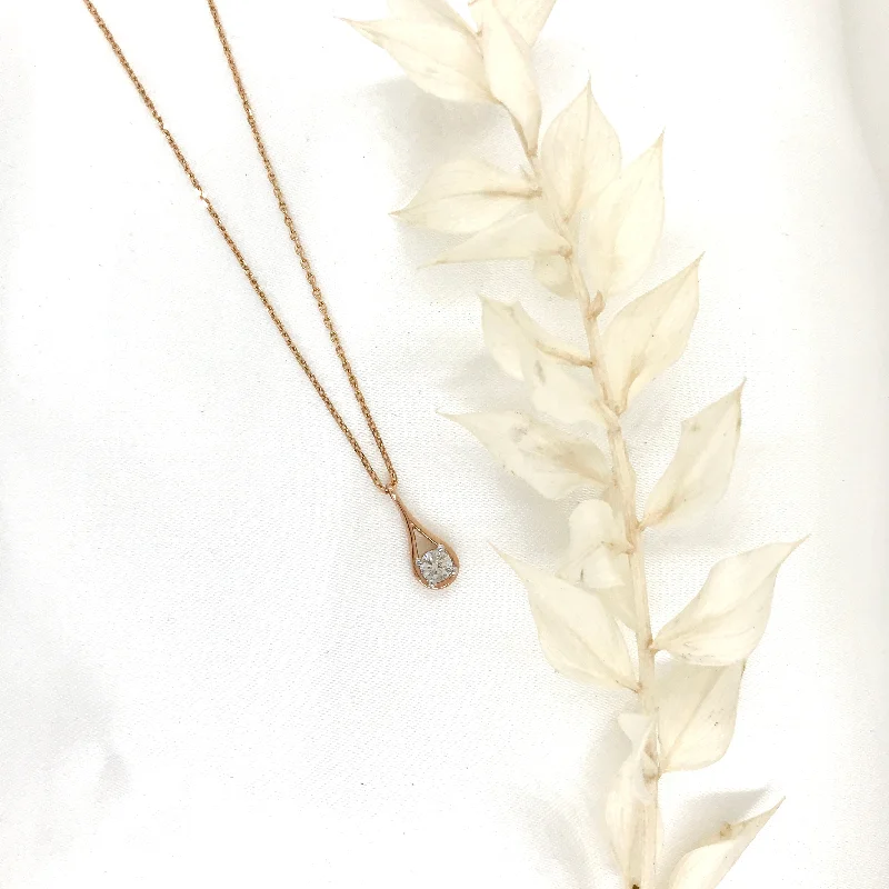 birthstone necklaces for women -10k Rose Gold Diamond Teardrop Necklace