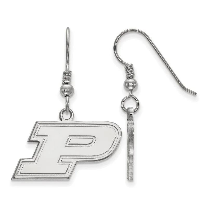 aquamarine earrings for women -Sterling Silver Purdue Small Initial P Dangle Earrings