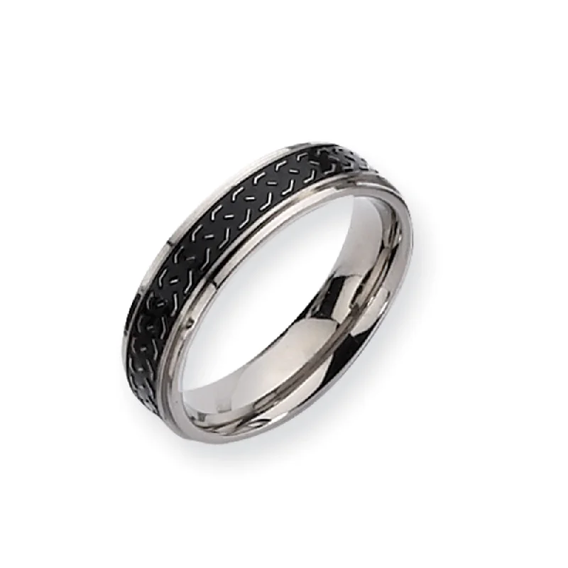 multi-stone rings for women -Titanium, 6mm Black Braid Design Comfort Fit Band