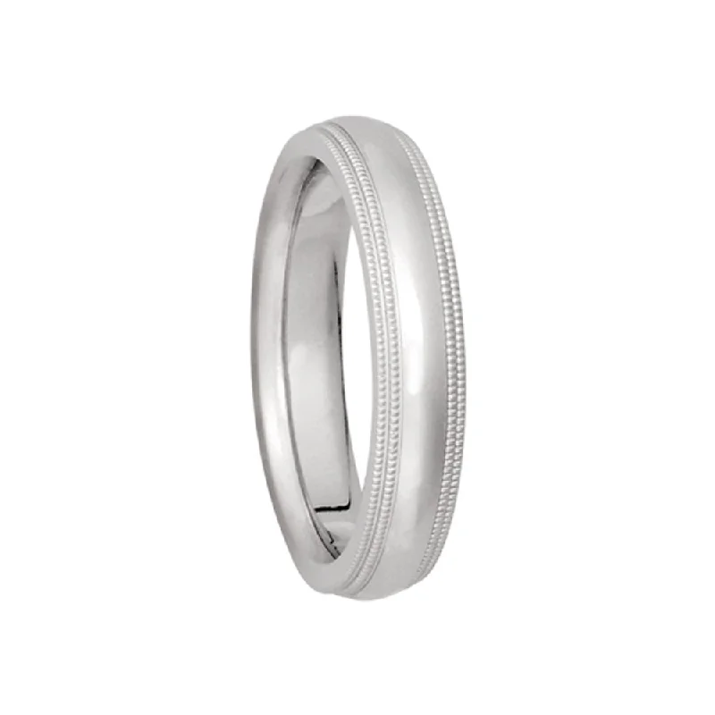 double-band rings for women -4mm Double Milgrain Comfort Fit Domed Band in 14k White Gold