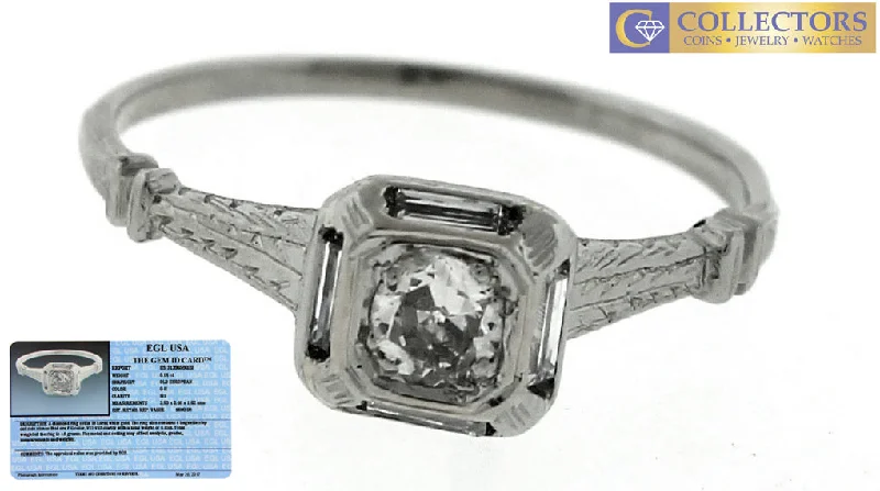 Gothic engagement rings -Antique Art Deco 18K White Gold 0.25ctw Old European Diamond Engagement Ring