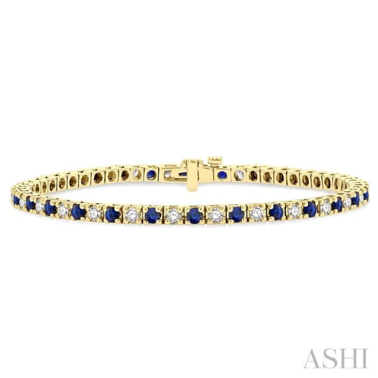 diamond bracelets for women -1 1/2 ctw Square Box Link 2.5MM Sapphire and Round Cut Diamond Precious Tennis Bracelet in 14K Yellow Gold