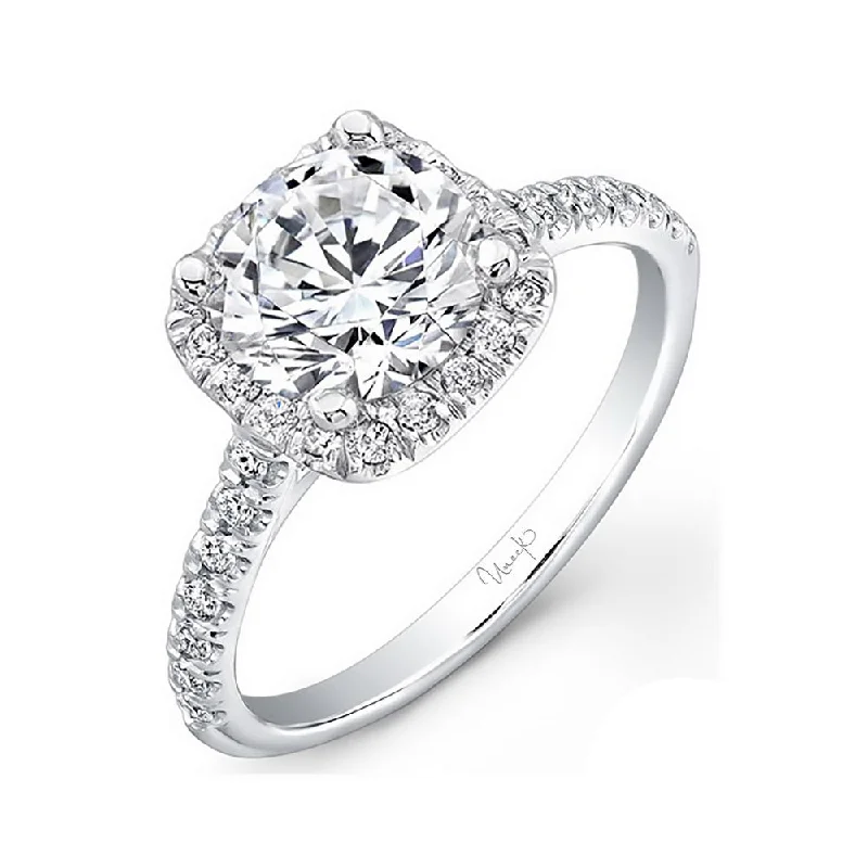 eco-friendly engagement rings -Uneek Contemporary Round-Diamond-on-Cushion-Halo Engagement Ring with U-Pave Upper Shank