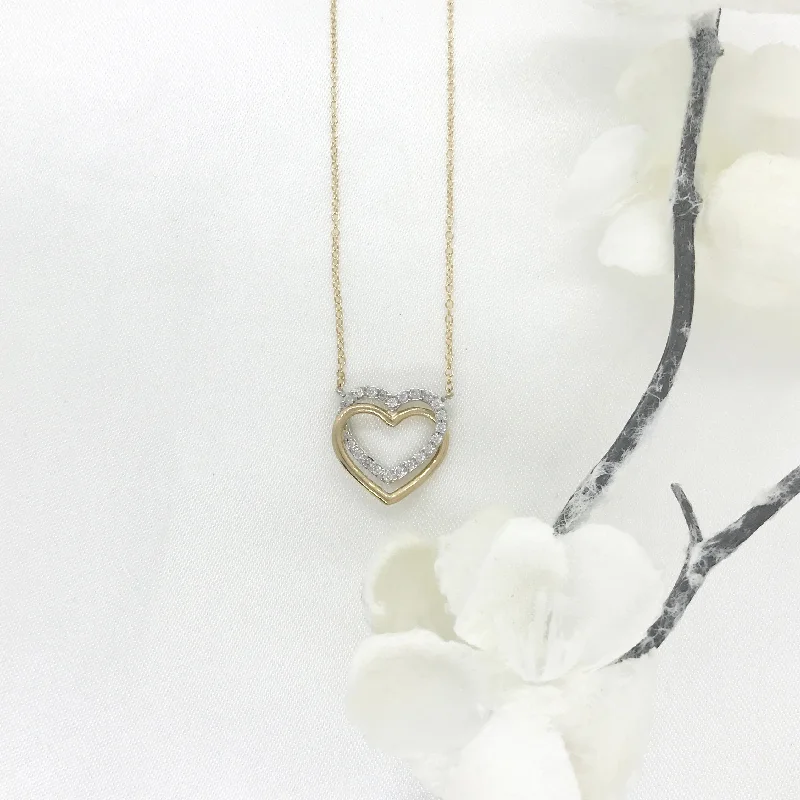 floral pendant necklaces for women -10k Two Toned Double CZ Heart Necklace