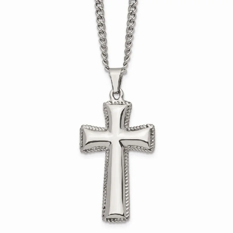 birthstone necklaces for women -Stainless Steel Polished Cushion Cross Necklace