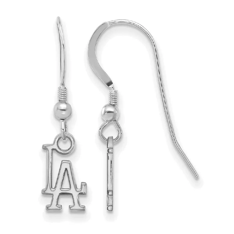 oval earrings for women -Sterling Silver Rhod-Plated MLB Los Angeles Dodgers XS Dangle Earrings