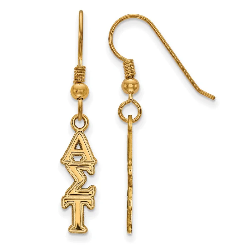 thick gold earrings for women -14K Plated Silver Small Alpha Sigma Tau Dangle Earrings