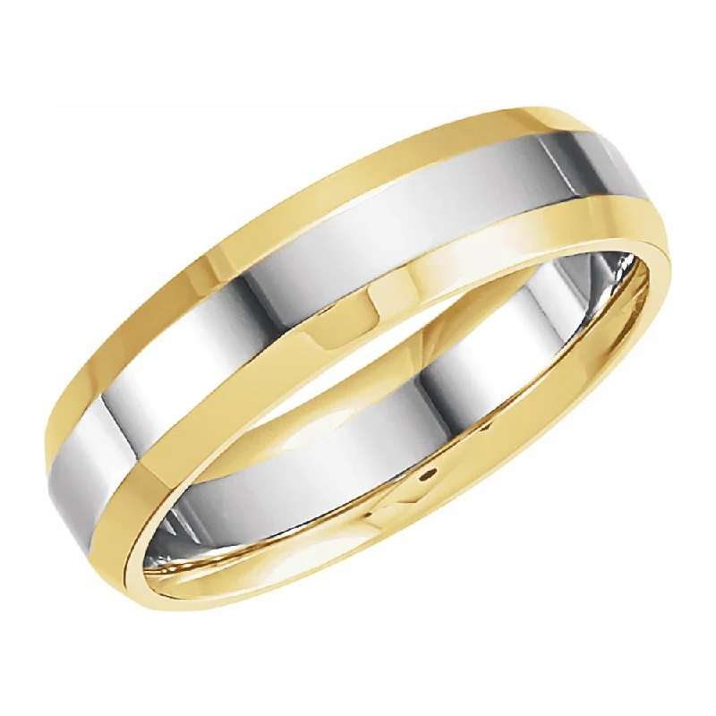 infinity rings for women -6mm 14K Yellow & White Gold Beveled Edge Comfort Fit Band