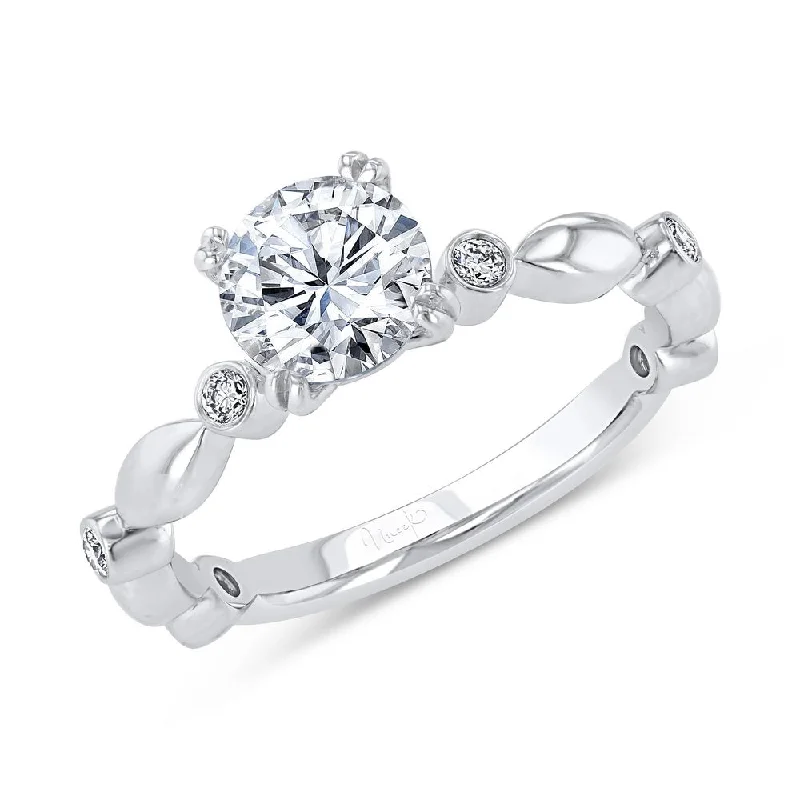 classic engagement rings -Uneek Us Collection Round Diamond Engagement Ring with Bezel Accents and High-Polish Navette-Shaped Beads