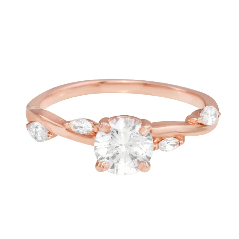 non-traditional engagement rings -Solitaire Diamond and Marquise Leaf Twisted Band Engagement Ring