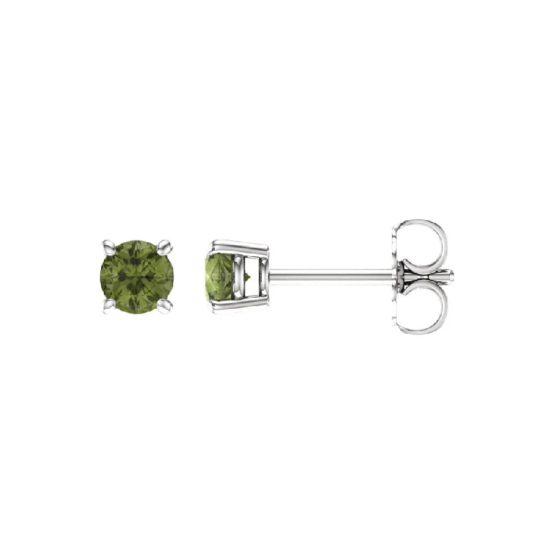 handcrafted earrings for women -4mm Round Peridot Stud Earrings in 14k White Gold