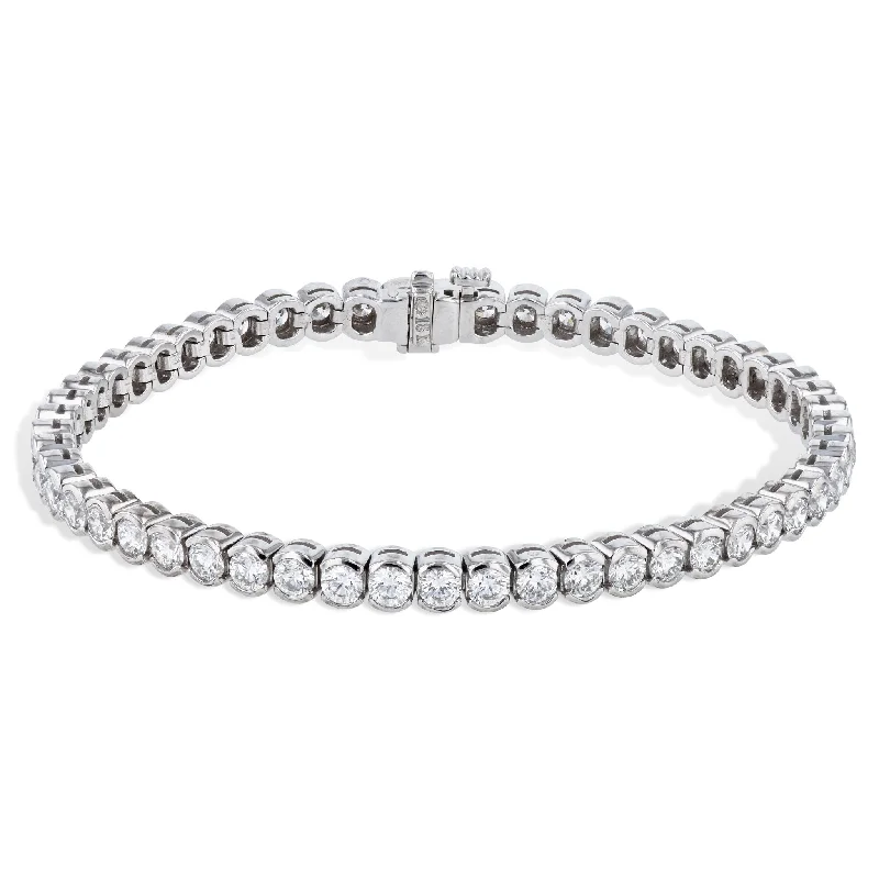 baguette stone bracelets for women -Semi-Bezel Set Diamond White Gold Tennis Bracelet