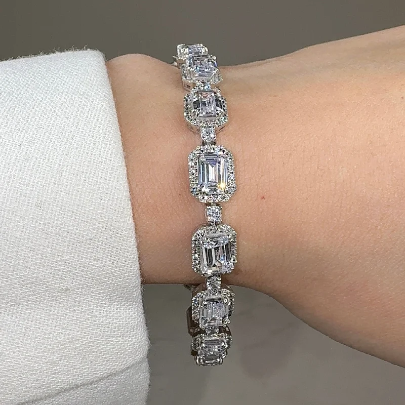 moonstone bracelets for women -Emerald Shape Halo 14 Carat Diamond Bracelet BRHAEM