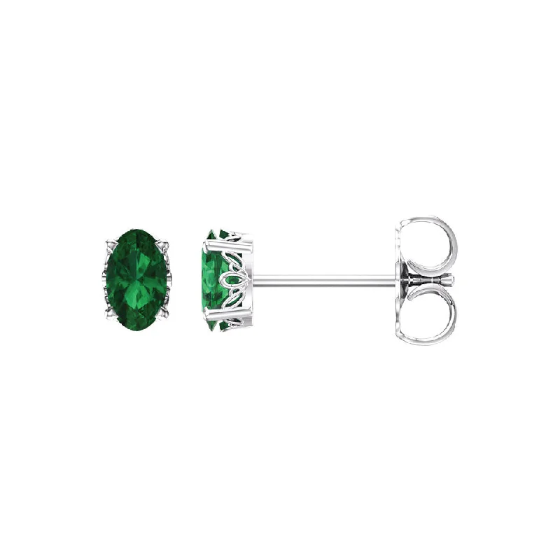 thin gold hoop earrings for women -Stud Earrings in 14k White Gold with Oval Lab Created Emeralds